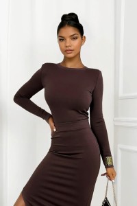 komplet masełko czekoladowy spódnica i bluzka z długim rękawem