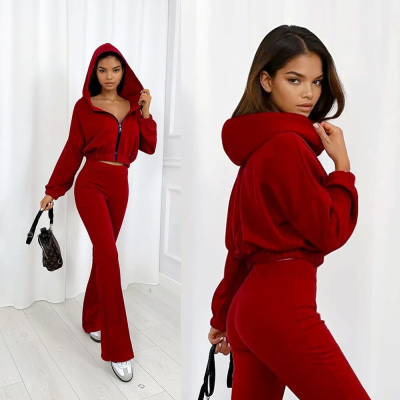 dres czerwony bluza i spodnie dzwony