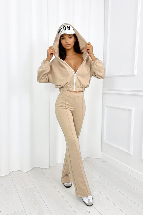 dres beżowy bluza i spodnie dzwony