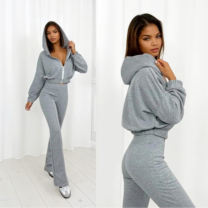 dres szary bluza i spodnie dzwony
