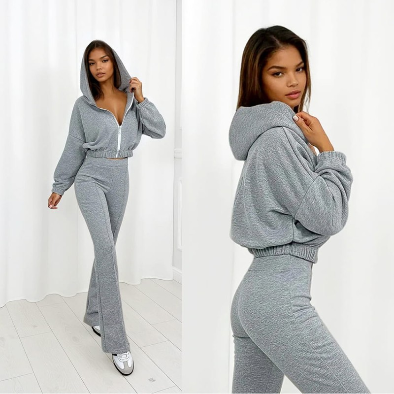 dres szary bluza i spodnie dzwony