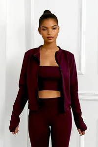 bordowy komplet z masełka top, bluza, legginsy