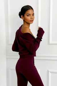 bordowy komplet z masełka top, bluza, legginsy