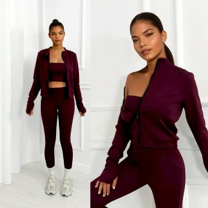 bordowy komplet z masełka top, bluza, legginsy