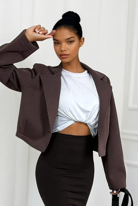 krótka dresowa brazowa marynarka z bawelna