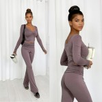 Set z wiskozy Lizzy, bluzka i spodnie typu flare mocca