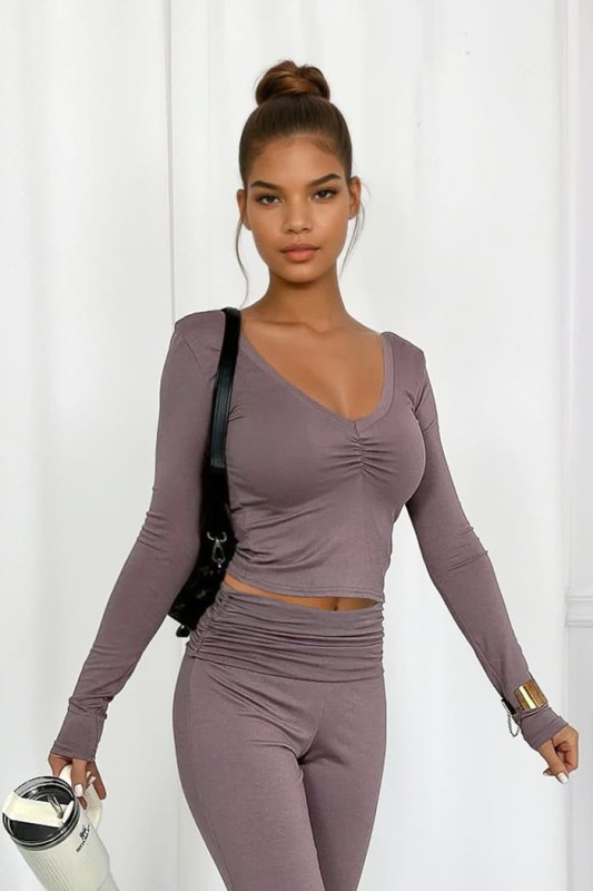 mocca set z wiskozy, bluzka i spodnie flare