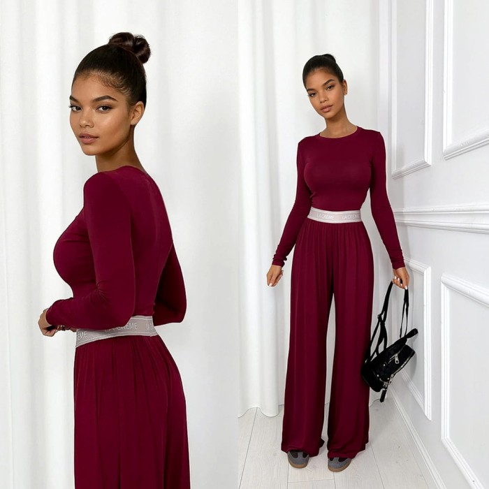 komplet z wiskozy bordowy