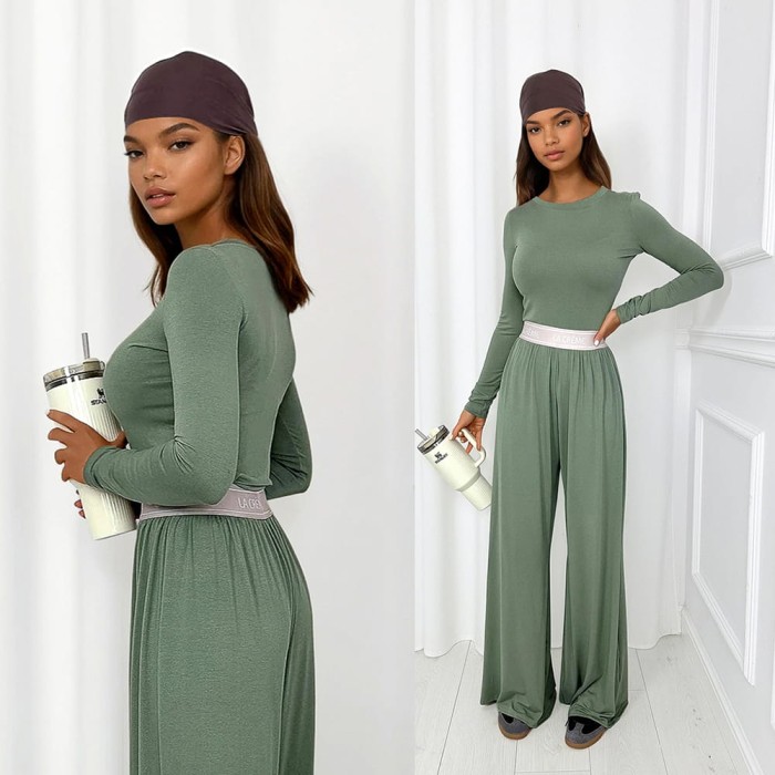 oliwkowy komplet z wiskozy