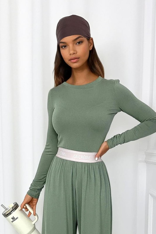 oliwkowy komplet z wiskozy