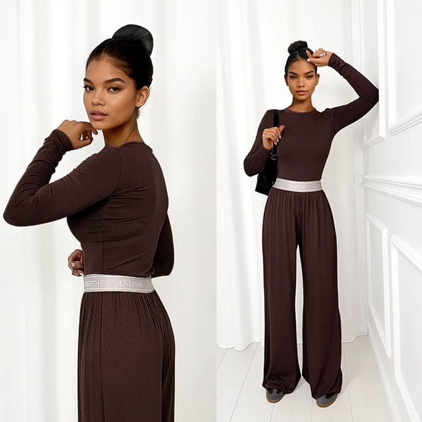 czekoladowy brazowy komplet z wiskozy