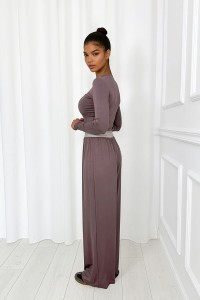 komplet z wiskozy mocca brazowy