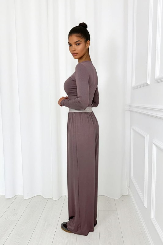 komplet z wiskozy mocca brazowy