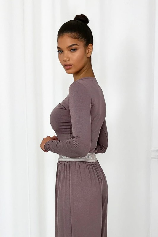 komplet z wiskozy mocca brazowy