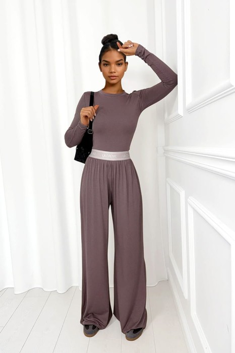 komplet z wiskozy mocca brazowy