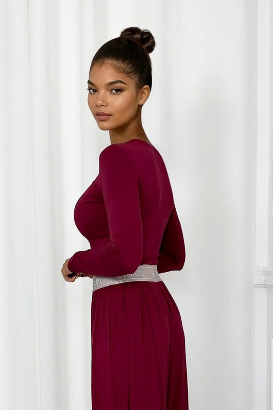 komplet z wiskozy bordowy