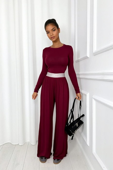 komplet z wiskozy bordowy