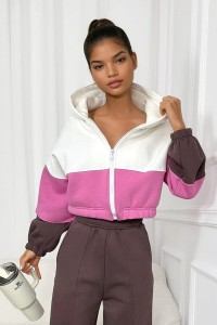 trzykolorowy-dres-rozpinana-bluza-kaptur-brazowe-rozowy-biale