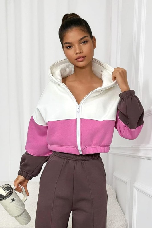 trzykolorowy-dres-rozpinana-bluza-kaptur-brazowe-rozowy-biale