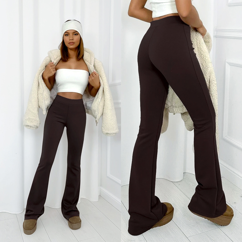 legginsy flare dzwony damskie brązowe