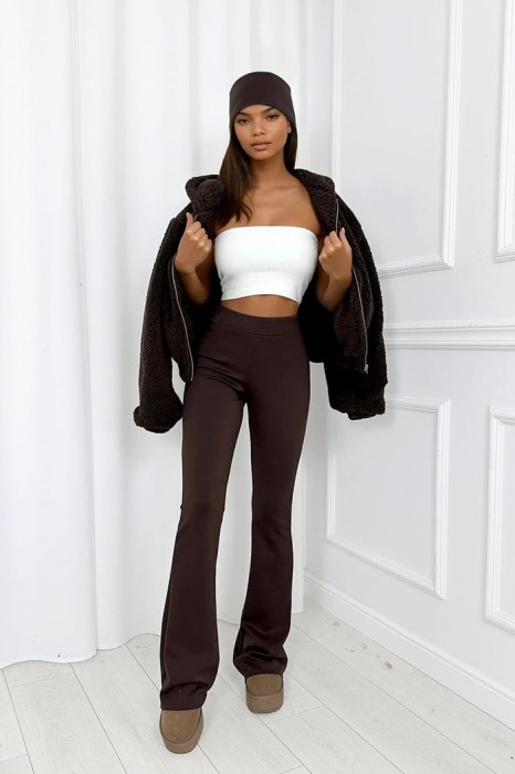 legginsy flare dzwony damskie brązowe