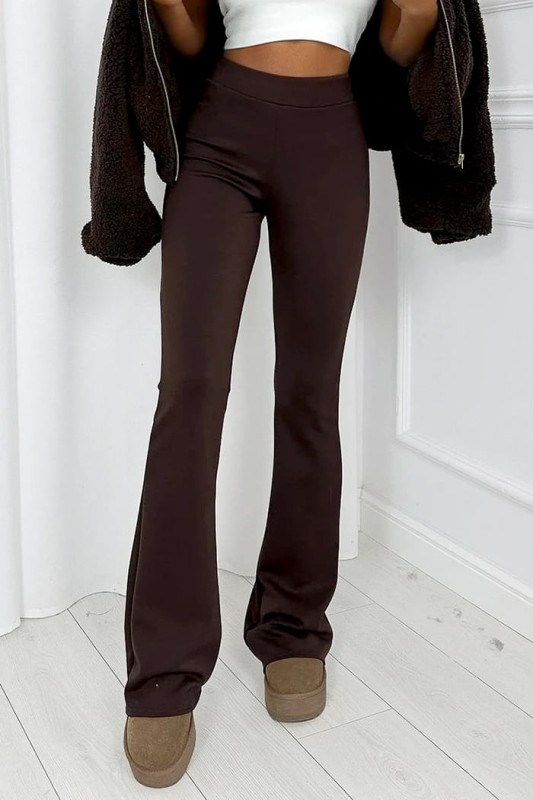 legginsy flare dzwony damskie brązowe
