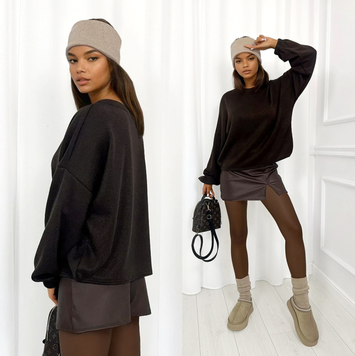 sweter oversize damski wizkoza brazowy