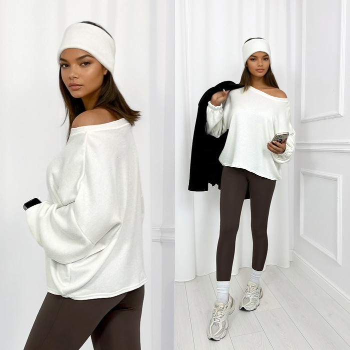 sweter oversize damski kremowy ecru wiskoza