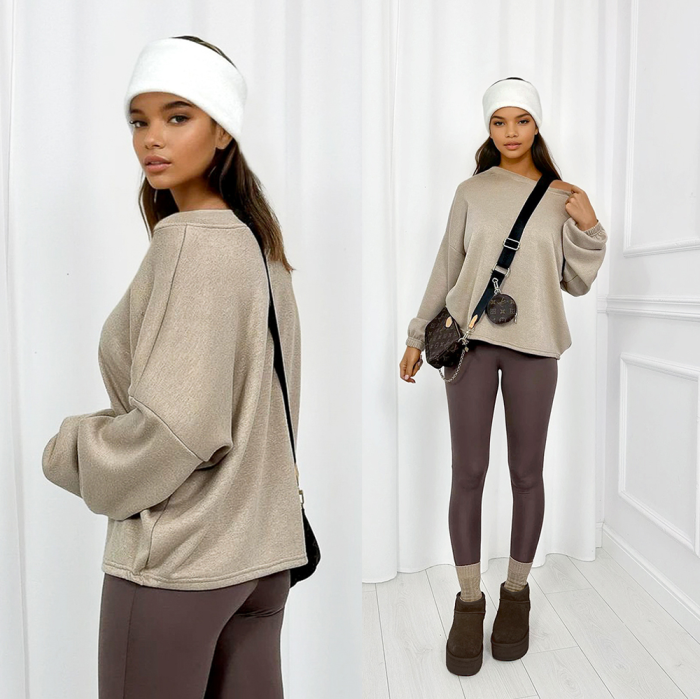 sweter oversize damski bezowy wiskoza