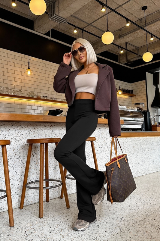 czarne  legginsy flare dzwony damskie