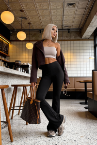 czarne  legginsy flare dzwony damskie