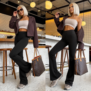 czarne  legginsy flare dzwony damskie